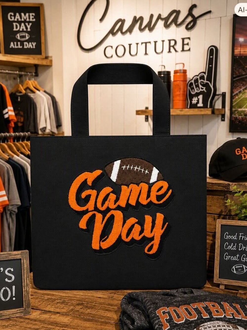 Orange Embroidered Game Day Tote